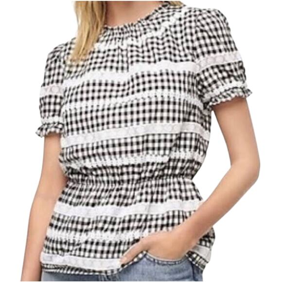 J. Crew Daisy Chain Peplum Black and White Gingham Lined Blouse NWT Size L - Picture 1 of 12